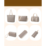 Set De Cartera Bolso Dama Moderna 6 Piezas Estampada Color Beige - Imagen 4