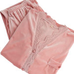 Pijama Terciopelo Para Dama De Invierno 2 Piezas Con Encaje - Imagen 11