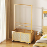 Perchero Con Baúl De Madera Multifuncion Movil Con Ruedas Color Marrón - Imagen 4