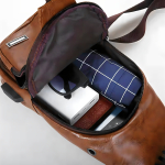 Morral Unisex Urbano Mochila De Hombro Con Usb Cuero Pu Color Negro Diseño De La Tela Lisa - Imagen 4