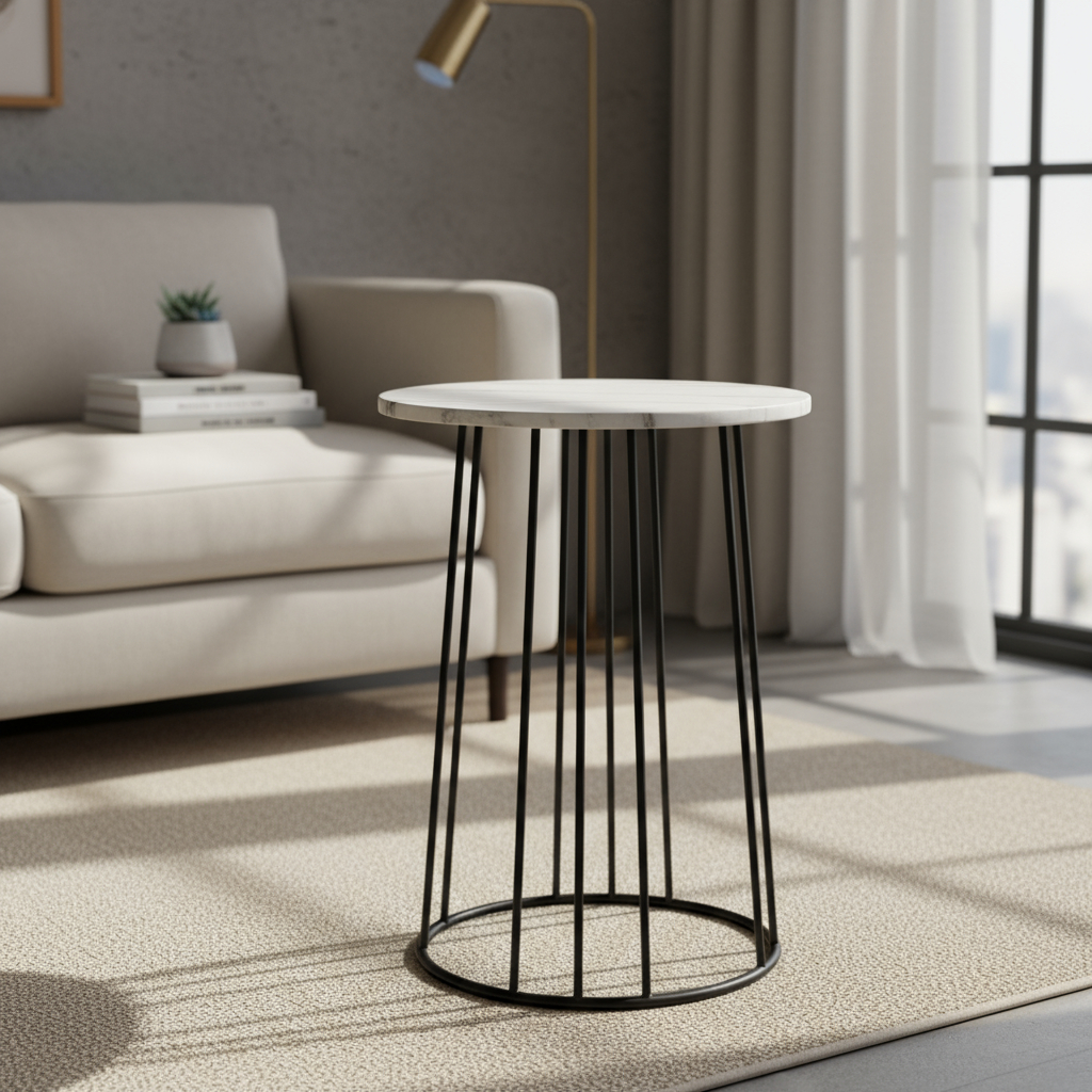 D_630055-MLU96669828472_112025-F.jpg Mesa Auxiliar Nordica Textura Marmol Hierro Pie Conico 48x60 - Imagen 1