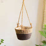 Cesto Porta Maceta Colgante En Ratan Tejido Forrado Grande - Imagen 4