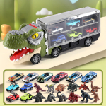 Juguete Niños Dino Camión Rampa 10 Autos 12 Dinosaurios Color Verde Personaje Dinosaurio - Imagen 4