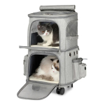 Mochila Carrito Transportador Gatos Dos Pisos Con Ruedas Diseño Negro - Imagen 5