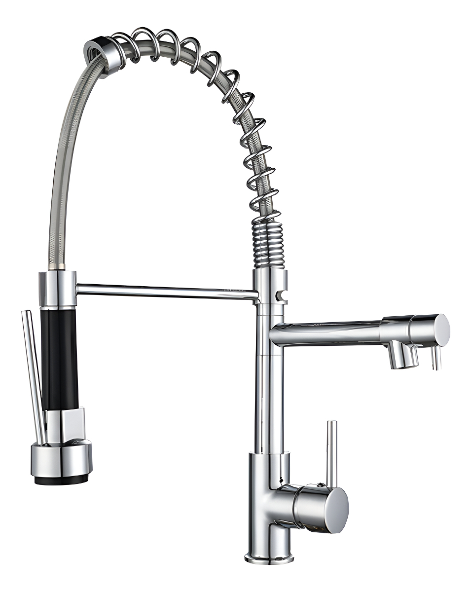 D_651614-MLA95563503863_102025-F.jpg Canilla Cocina Monocomando Flexible Doble Pico Cocina Acabado Brillante Color Plateado - Imagen 1