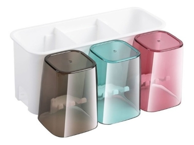 Porta Cepillo Con Vasos Estante Adhesivo Baño