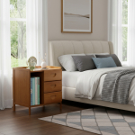 Mesa De Luz Dormitorio Con Tres Cajones Espacio Para Libros - Imagen 6