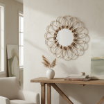 Espejo Colgante Pared Ratán Flor Redondo Decoración 28 Cm - Imagen 3