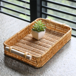 Bandeja Rattan Con Asas Rectangular Rustica Decorativa 40cm Color Marrón - Imagen 4
