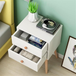 Mueble Mesa De Luz Alta 2 Cajones Patas Madera Dormitorio - Imagen 9