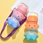 Botella Cantimplora Infantil Con Tapa Forma De Osito Color Naranja Y Verde - Imagen 4