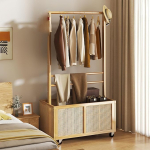 Perchero Con Baúl De Madera Multifuncion Movil Con Ruedas Color Marrón - Imagen 6