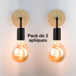 Pack X2 Aplique Metal Madera Nordico Vintage + Lampara - Imagen 3