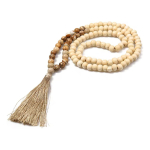 Collar De Madera Largo Tipo Japamala Bohemio Natural - Imagen 4