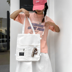 Cartera Bolsa Totebag Moderna Lona Multi Cierres - Pequeña Color Blanco Diseño De La Tela Liso - Imagen 2