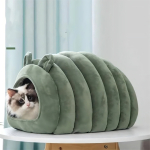 Cueva Cama Peluche Acolchada Para Gatos Perros Chica Color Gris Diseño Oruga - Imagen 2