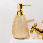 Dispensador De Jabón Líquido Elegante Cerámica Texturizado Color Dorado - Imagen 4
