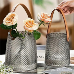 Florero De Vidrio Con Correa En Cuero Pu Grande Decoración - Imagen 6