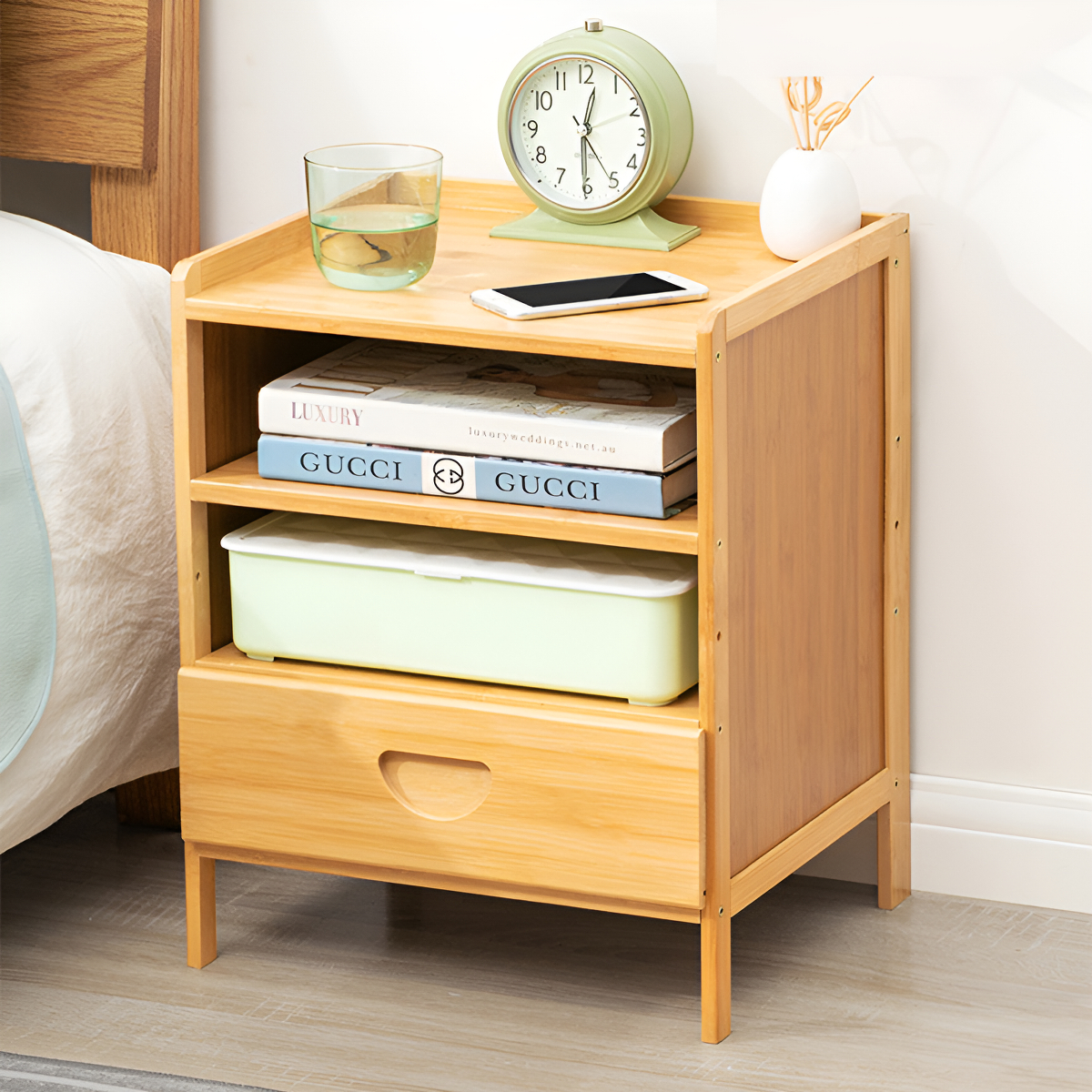 D_736191-MLU95217569915_102025-F.jpg Mesa De Luz Bamboo Un Cajon Doble Estante - Imagen 1