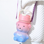 Botella Cantimplora Infantil Con Tapa Forma De Osito Color Naranja Y Verde - Imagen 2