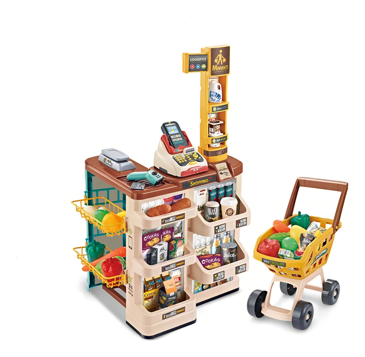 D_756986-MLA100074250519_122025-F.jpg Juego Carrito De Compras Supermercado Caja Registradora Scan Color Beige - Imagen 1