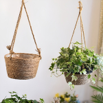 Cesto Porta Maceta Colgante En Ratan Tejido Forrado Grande - Imagen 12