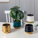 Florero Maceta De Cerámica Decoracion Con Detalle Dorados - Imagen 3