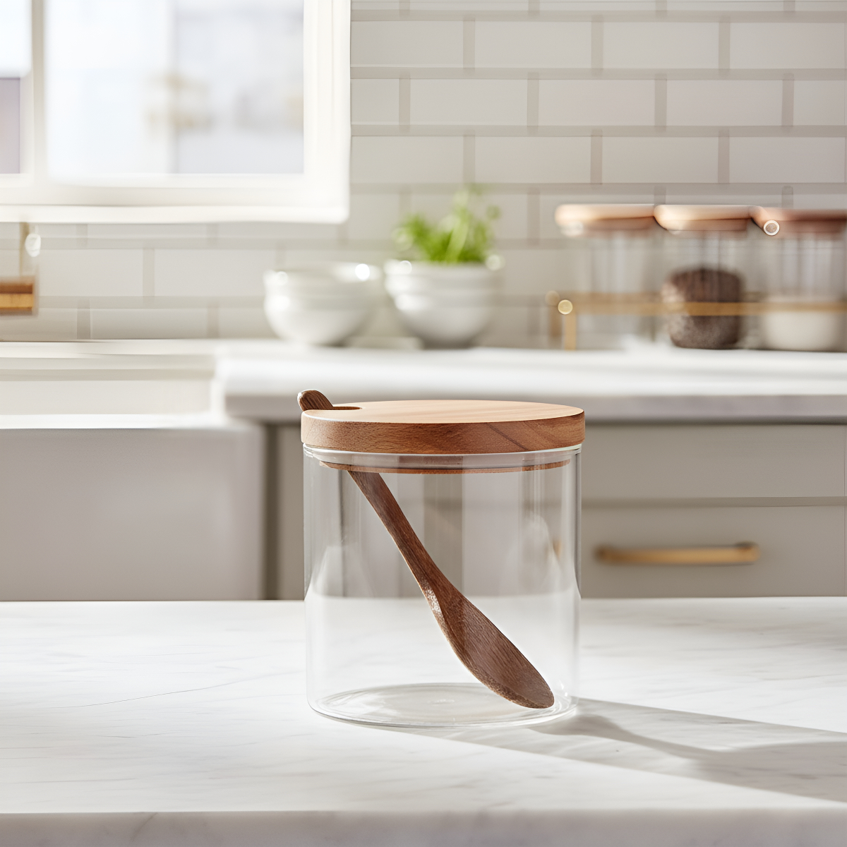 D_770977-MLU99140767881_112025-F.jpg Frascos De Vidrio Especieros Tapa Madera Cocina Con Cuchara - Imagen 1