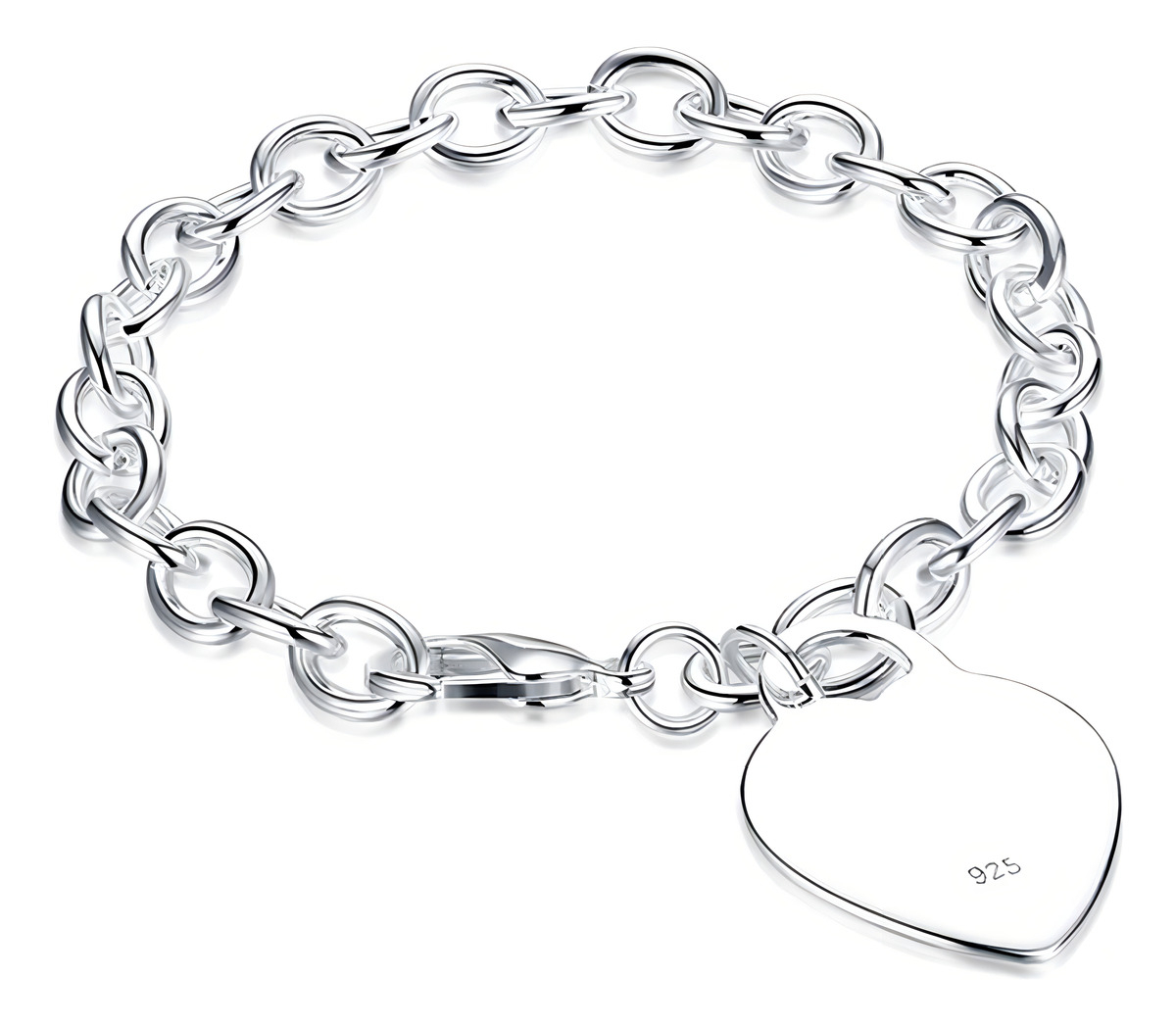 D_774464-MLA99989649769_112025-F.jpg Pulsera De Plata Gruesa Con Dije Corazón Grande Color Plateado Diámetro 6 Cm Largo 18 Cm - Imagen 1
