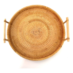 Bandeja Rattan Con Asas Circular Rustica Decorativa 24cm - Imagen 2