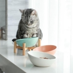 Comedero Y Bebedero Para Perros Gatos Ceramica Pie De Madera - Imagen 3