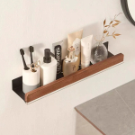 Estante De Almacenamiento Para Baño De Pared Con Madera Color Negro - Imagen 3