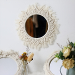 Espejo Colgante De Pared Redondo Decorativo Macramé Vintage - Imagen 7