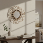 Espejo Colgante Pared Ratán Flor Redondo Decoración 28 Cm - Imagen 2