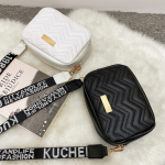 Cartera Bandolera Zigzag Con Correa Ajustable Color Beige Diseño De La Tela Lisa - Imagen 2