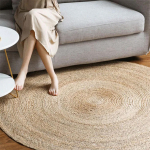 Alfombra Redonda De Rattan Chica Sala De Estar Dormitorio Diseño De La Tela Beige - Imagen 7