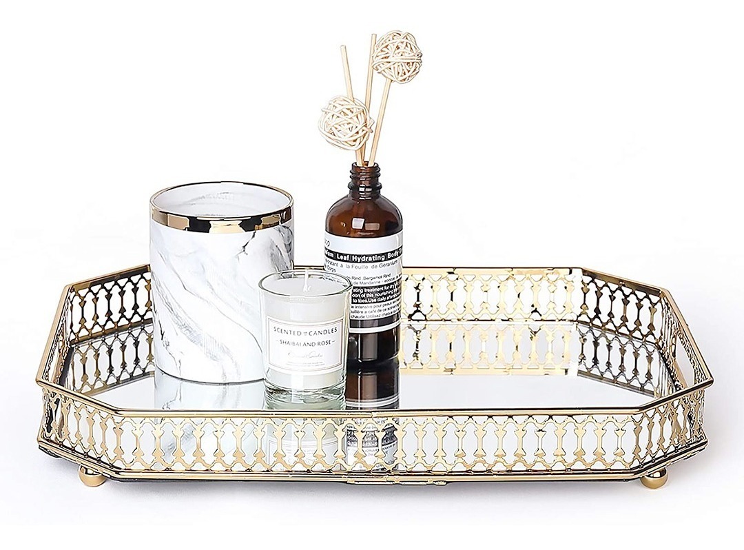 D_802725-MLU44311565959_122020-F.jpg Bandeja Rectangular Dorada Nórdica Espejada Deco Grande - Imagen 1