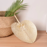 Abanico Decorativo En Mimbre Estilo Hoja De Palma Corazón - Imagen 3
