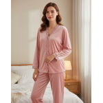 Pijama Terciopelo Para Dama De Invierno 2 Piezas Con Encaje - Imagen 9