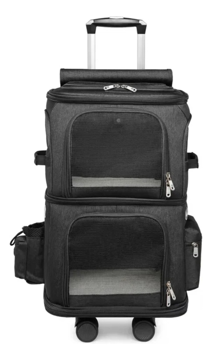 D_831389-MLA83733599505_042025-F.jpg Mochila Carrito Transportador Gatos Dos Pisos Con Ruedas Diseño Negro - Imagen 1