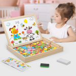 Caja Pizarra Doble Puzzle En Madera + Marcador Y Tiza - Imagen 2