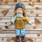 Muñeca Juguete Aviadora Hecha A Mano Para Niñas Niños 30cm - Imagen 5