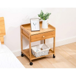 Mesa De Luz Estante Con Ruedas Y Cajón En Madera - Imagen 2