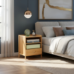 Mesa De Luz Bamboo Un Cajon Doble Estante - Imagen 4