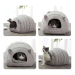 Cueva Cama Peluche Acolchada Para Gatos Perros Chica Color Gris Diseño Oruga - Imagen 5