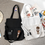 Cartera Bolsa Totebag Moderna Lona Multi Cierres - Pequeña Color Blanco Diseño De La Tela Liso - Imagen 3
