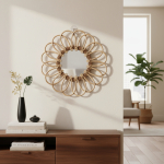 Espejo Colgante Pared Ratán Flor Redondo Decoración 28 Cm - Imagen 4