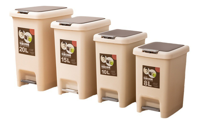 D_870731-MLU76858639338_062024-F.jpg Papelera Cocina Y Baño Cesto Tacho De Basura Doble Tapa 10 L Color Beige - Imagen 1