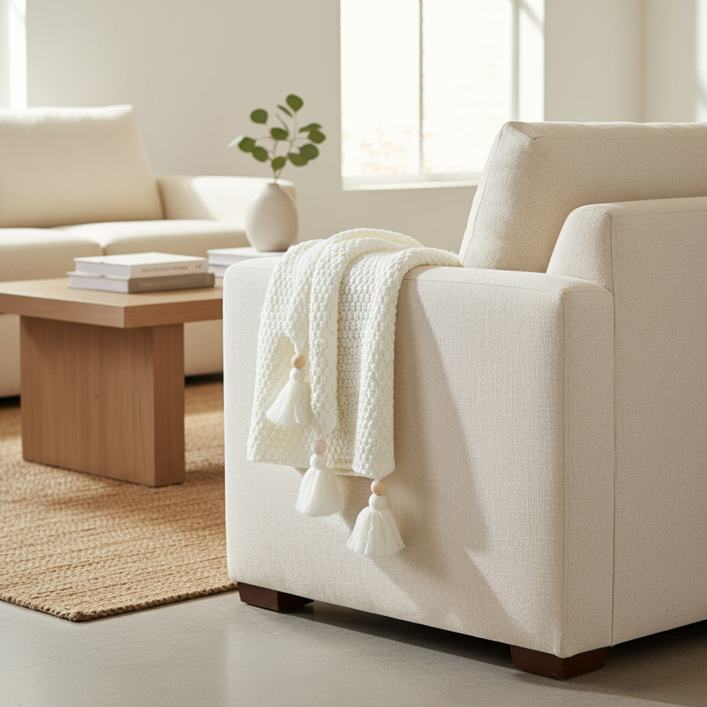 D_888814-MLU96935722367_112025-F.jpg Manta Lana Tejida Con Borlas Sofá 130x170cm - Imagen 1