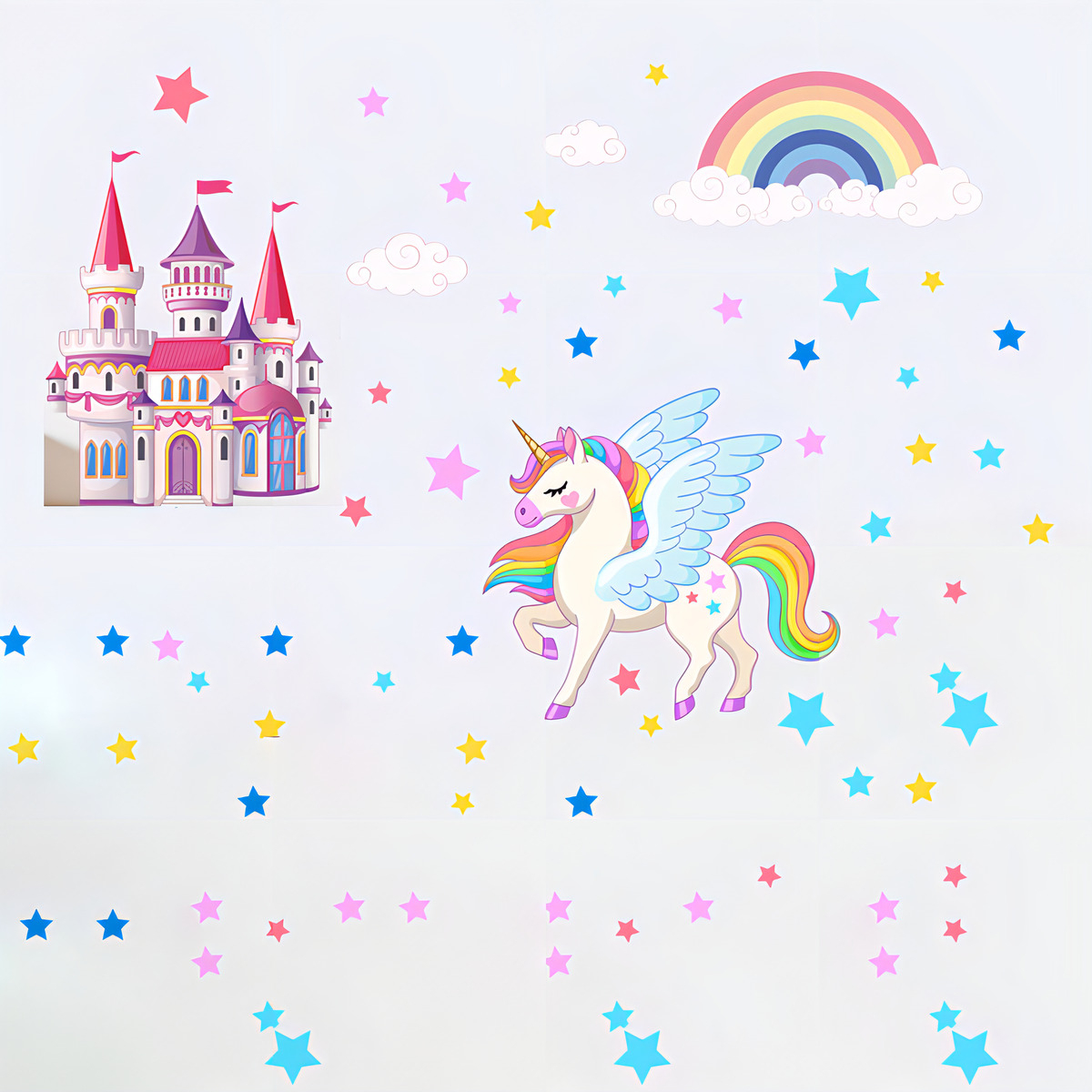D_897448-MLA99599202296_122025-F.jpg Vinilo Adhesivo Unicornio Magico Castillo Arcoiris Estrellas Color Multicolor - Imagen 1